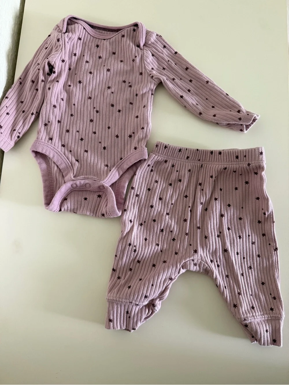 cloud island Lavender Ribbed Star Baby Matching Set
